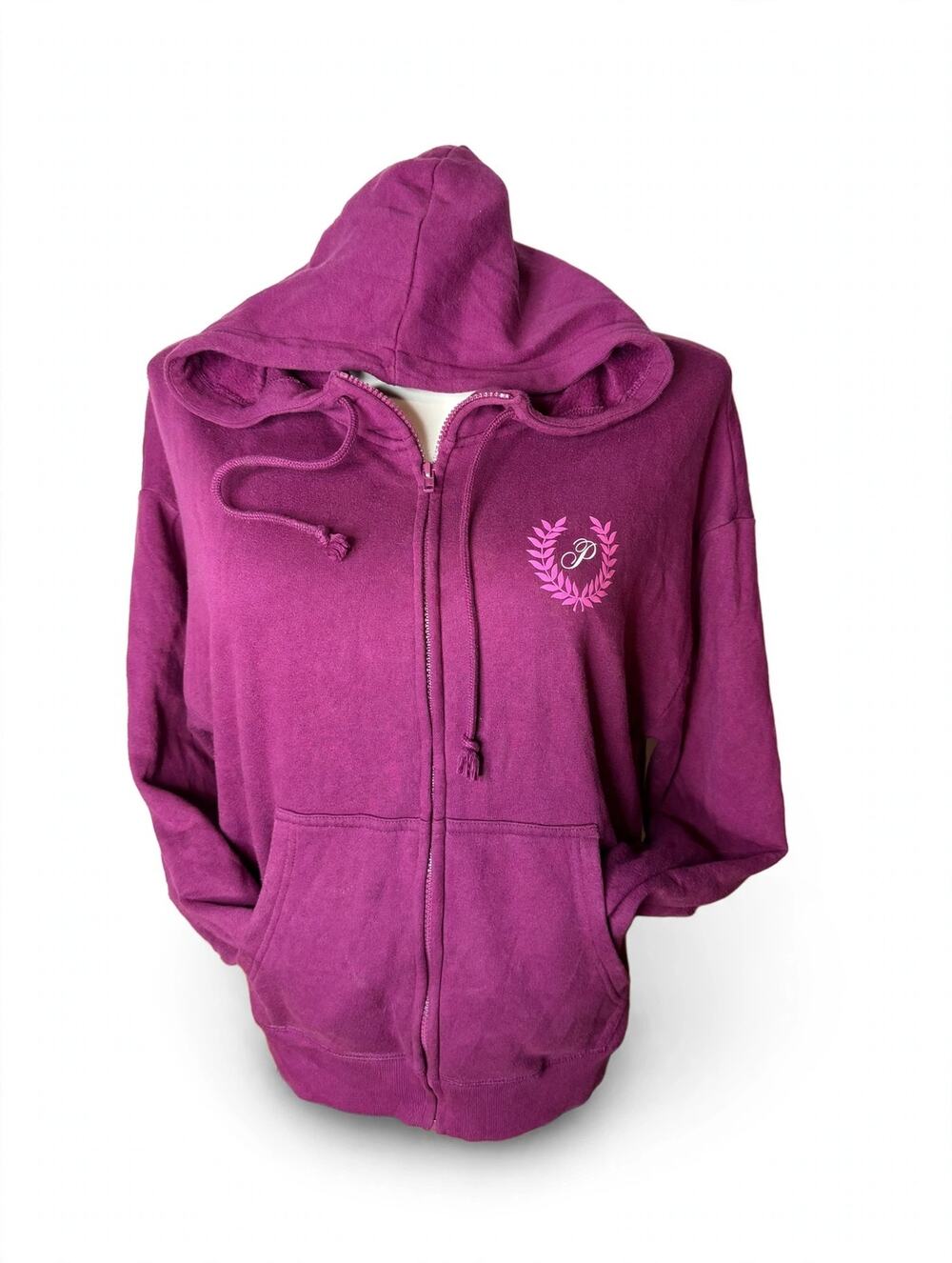PINK Victoriaβs Secret Full Zip Hoodie Purple Logo Graphic
